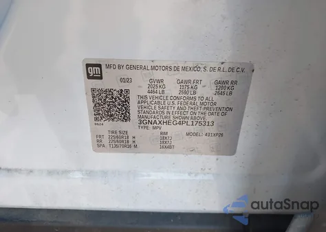 2023 Chevrolet Equinox Fwd Ls из США, поврежденный, VIN 3GNAXHEG4PL175313